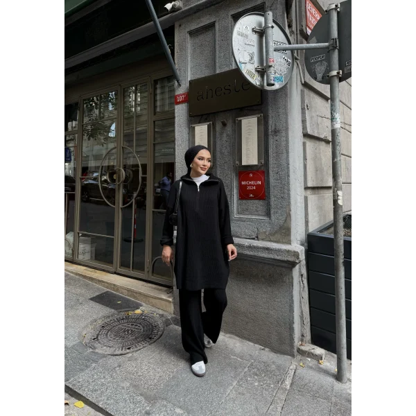 Sina Fermuarlı Takım - Siyah