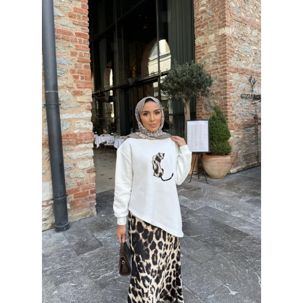 Şinda Leopar Detaylı Takım - Beyaz