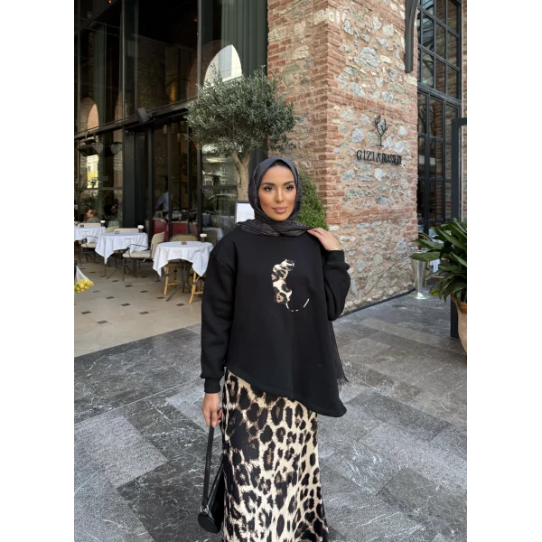 Şinda Leopar Detaylı Takım - Siyah