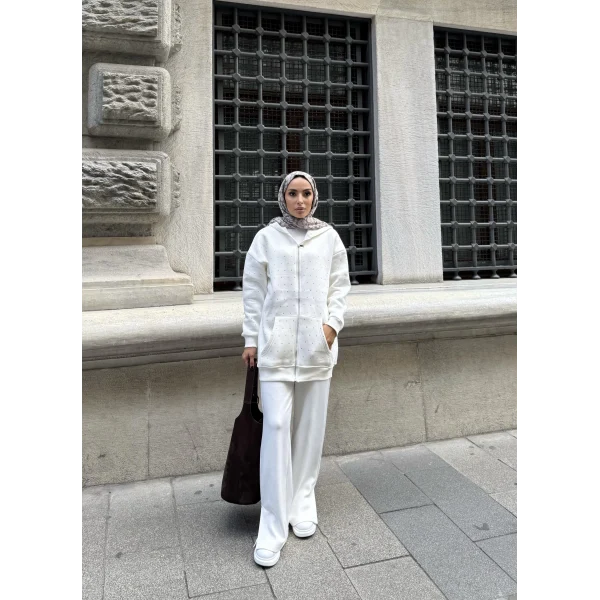 Soul Taşlı Hırka - Beyaz