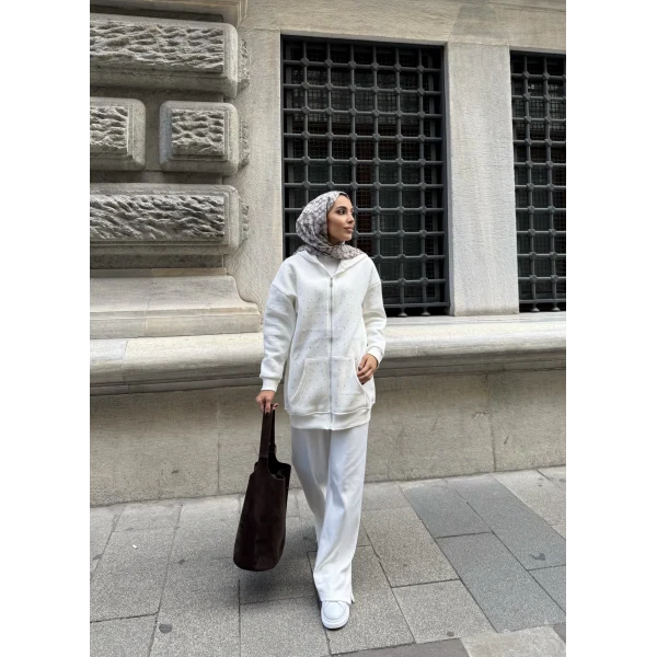 Soul Taşlı Hırka - Beyaz