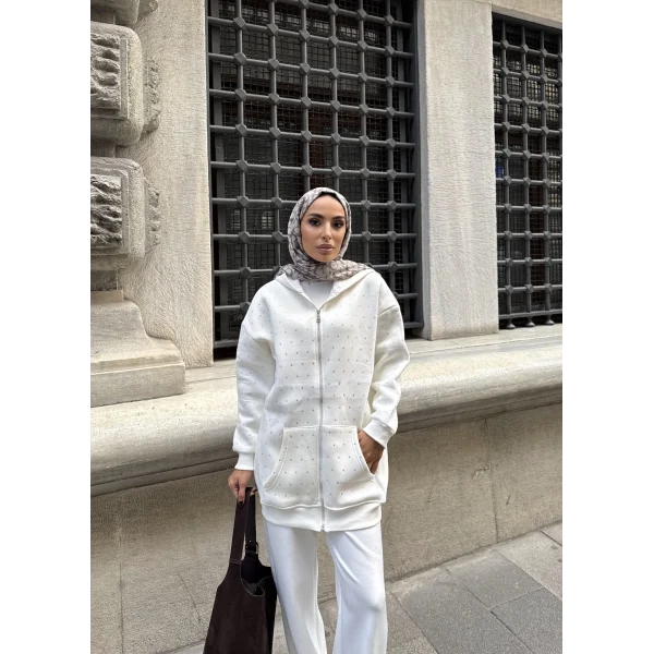 Soul Taşlı Hırka - Beyaz