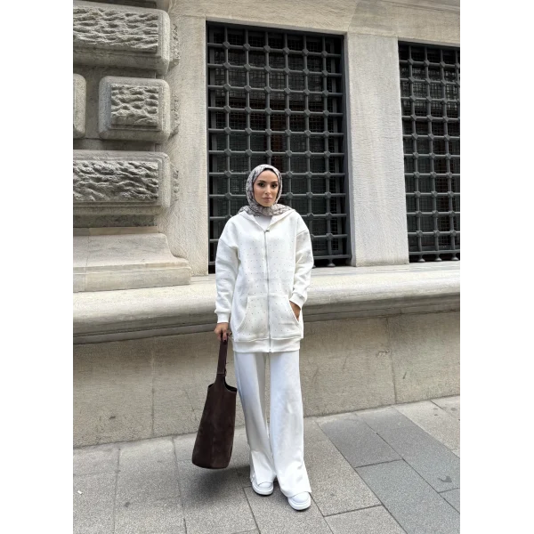 Soul Taşlı Hırka - Beyaz