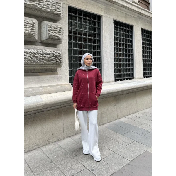 Soul Taşlı Hırka - Bordo