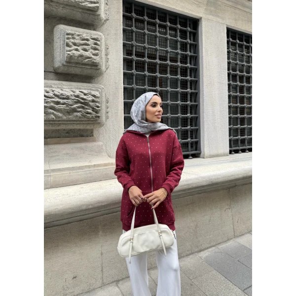 Soul Taşlı Hırka - Bordo