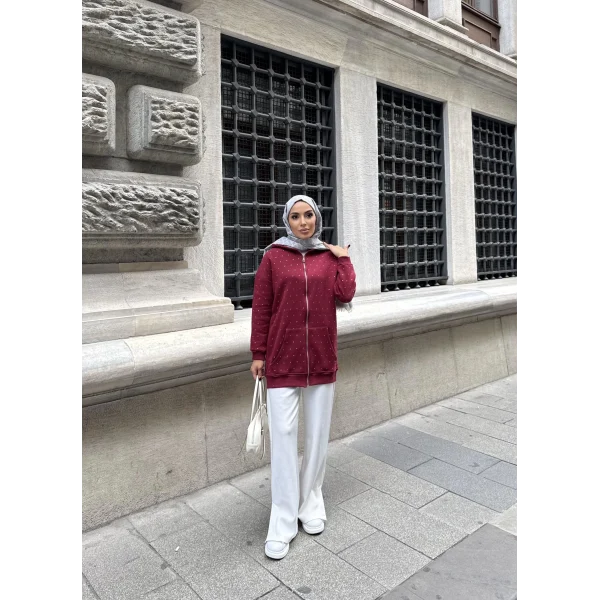 Soul Taşlı Hırka - Bordo