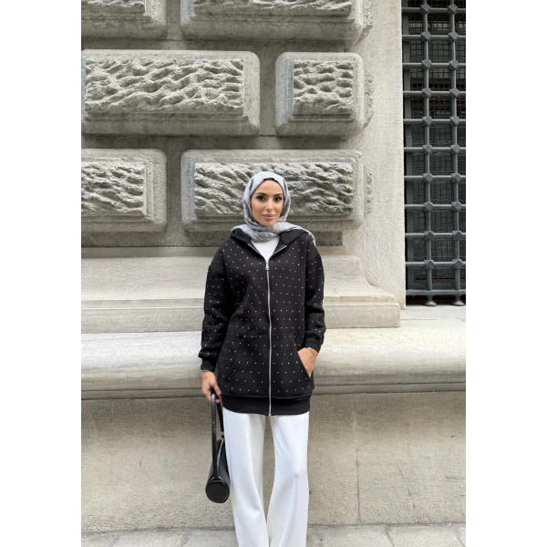 Soul Taşlı Hırka - Siyah