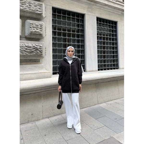 Soul Taşlı Hırka - Siyah