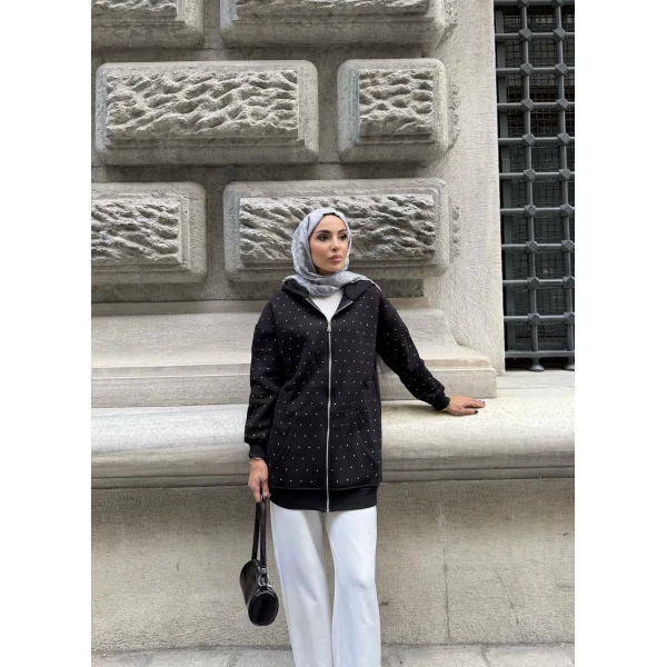 Soul Taşlı Hırka - Siyah