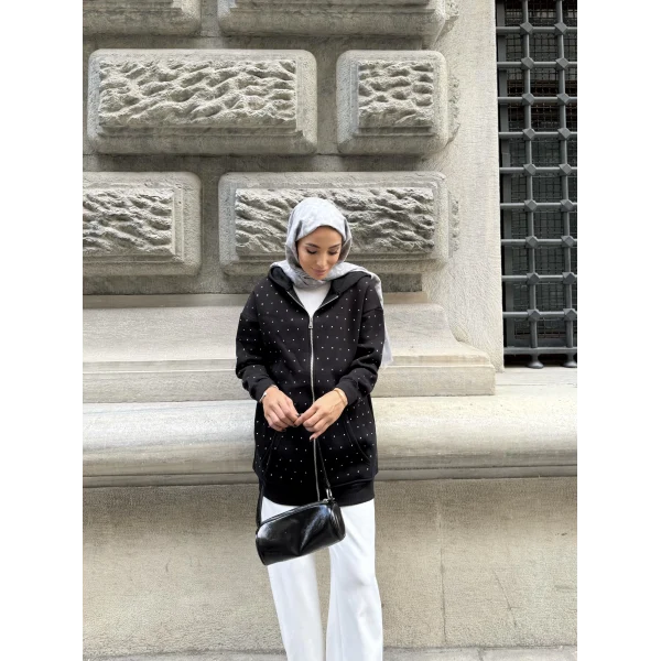 Soul Taşlı Hırka - Siyah