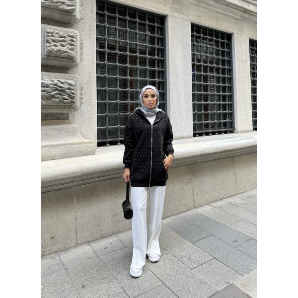 Soul Taşlı Hırka - Siyah