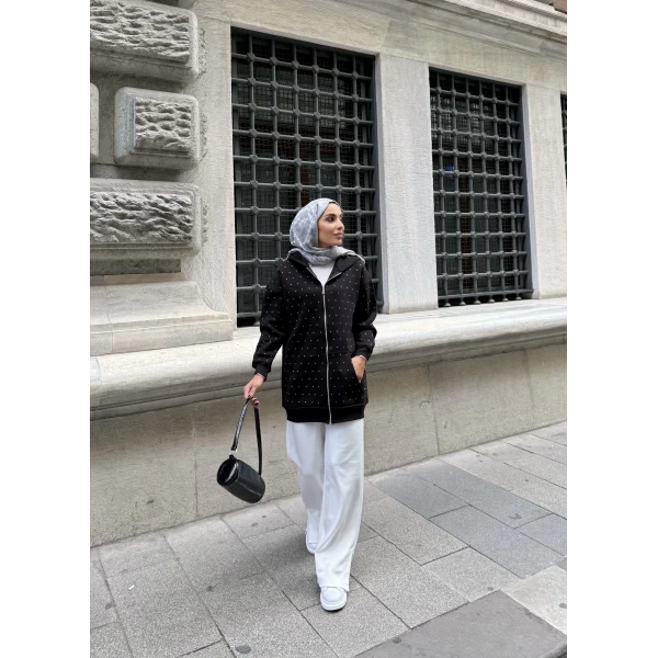 Soul Taşlı Hırka - Siyah