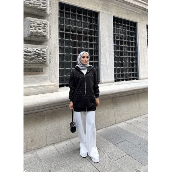 Soul Taşlı Hırka - Siyah