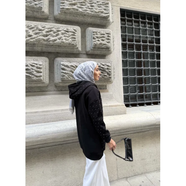 Soul Taşlı Hırka - Siyah