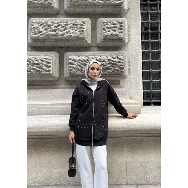 Soul Taşlı Hırka - Siyah