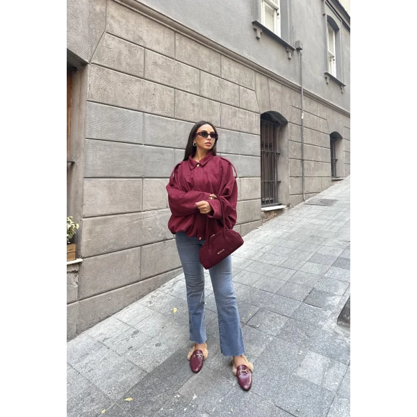 Süet Kumaş Bomber Ceket - Bordo