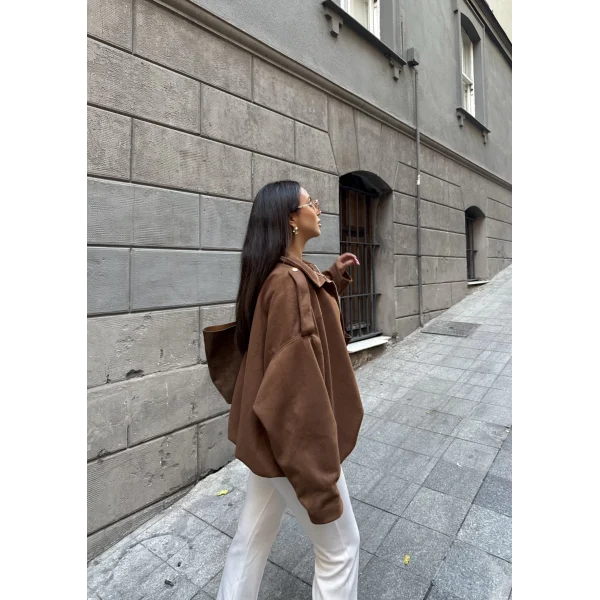 Süet Kumaş Bomber Ceket - Kahve