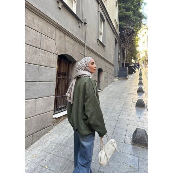 Süet Kumaş Bomber Ceket - Yeşil