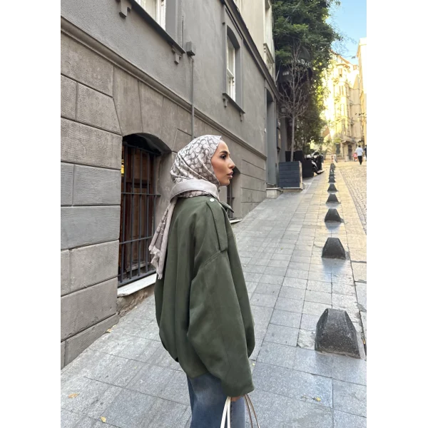 Süet Kumaş Bomber Ceket - Yeşil