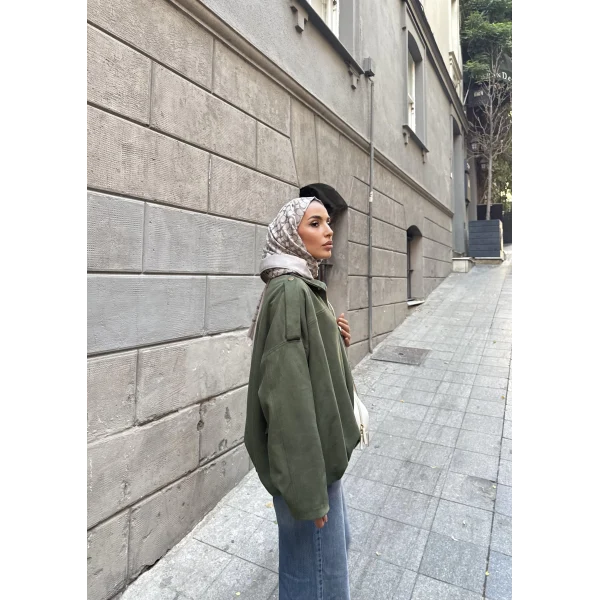 Süet Kumaş Bomber Ceket - Yeşil