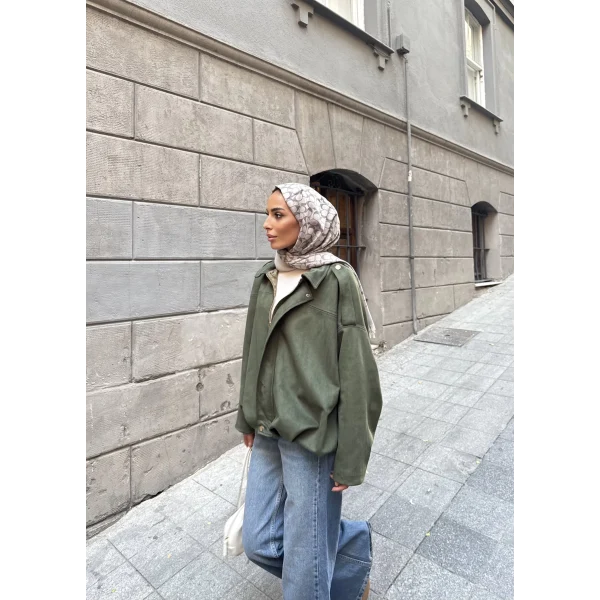 Süet Kumaş Bomber Ceket - Yeşil