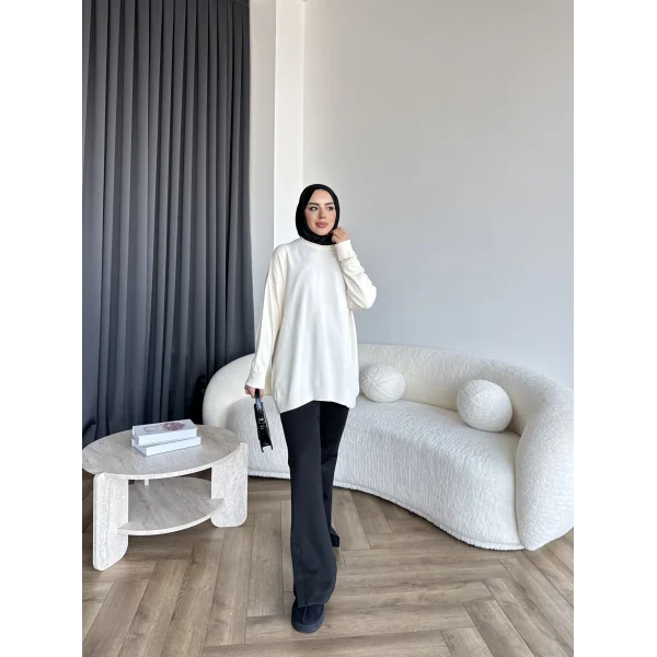 Sümy Kol Katlamalı Triko Kazak - Ekru