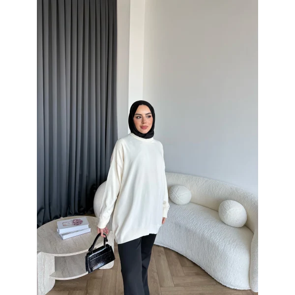 Sümy Kol Katlamalı Triko Kazak - Ekru