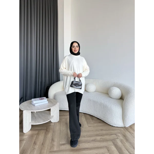 Sümy Kol Katlamalı Triko Kazak - Ekru