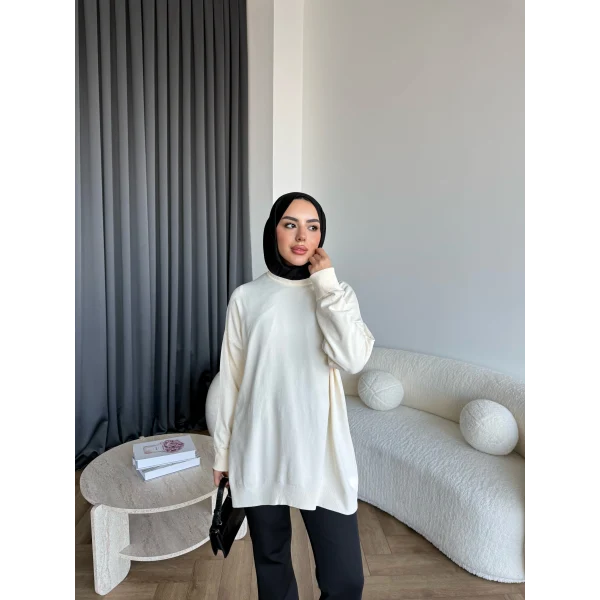 Sümy Kol Katlamalı Triko Kazak - Ekru