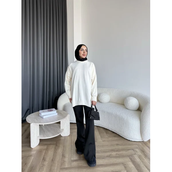 Sümy Kol Katlamalı Triko Kazak - Ekru