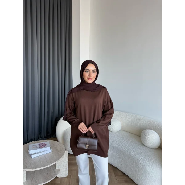 Sümy Kol Katlamalı Triko Kazak - Kahve