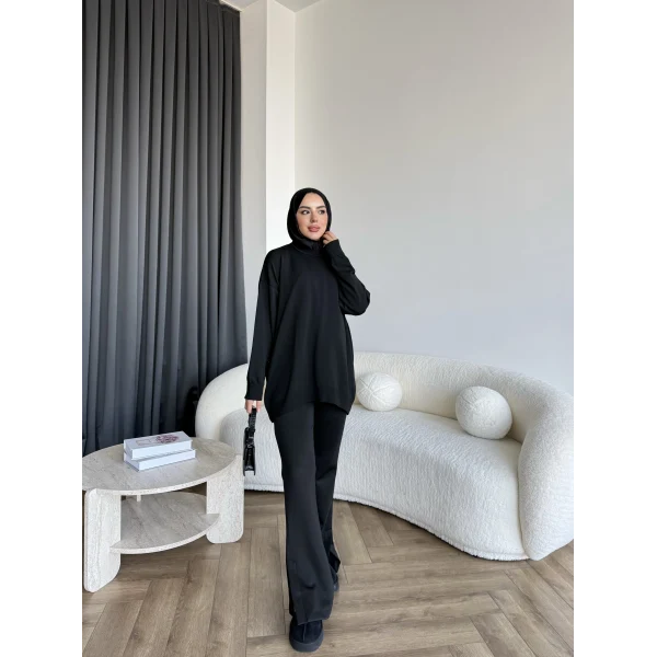 Sümy Kol Katlamalı Triko Kazak - Siyah