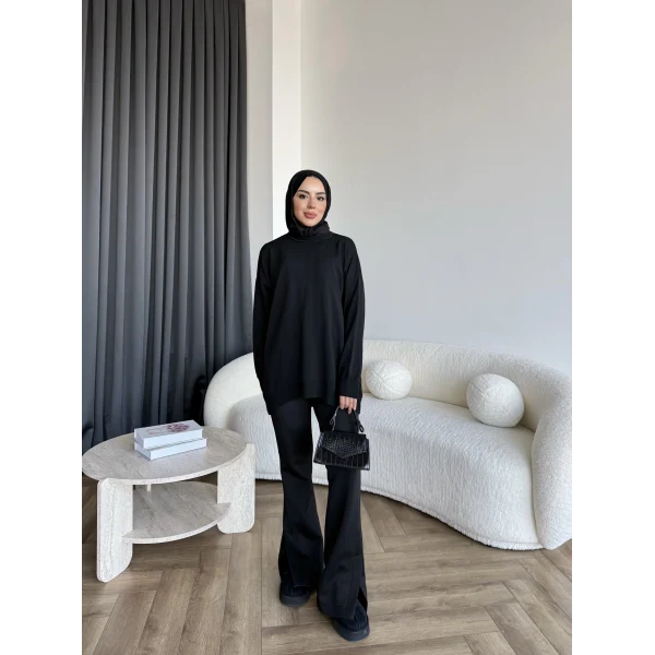 Sümy Kol Katlamalı Triko Kazak - Siyah