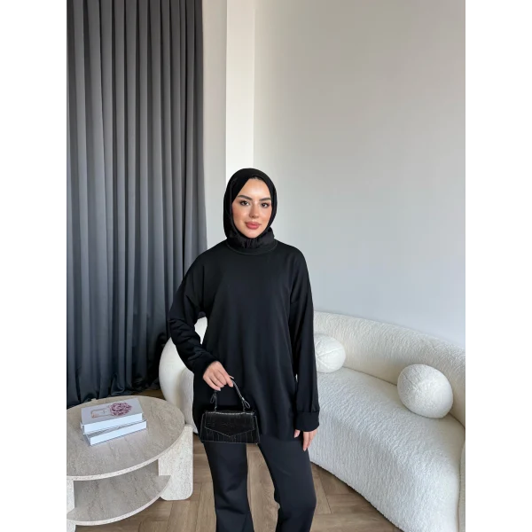 Sümy Kol Katlamalı Triko Kazak - Siyah