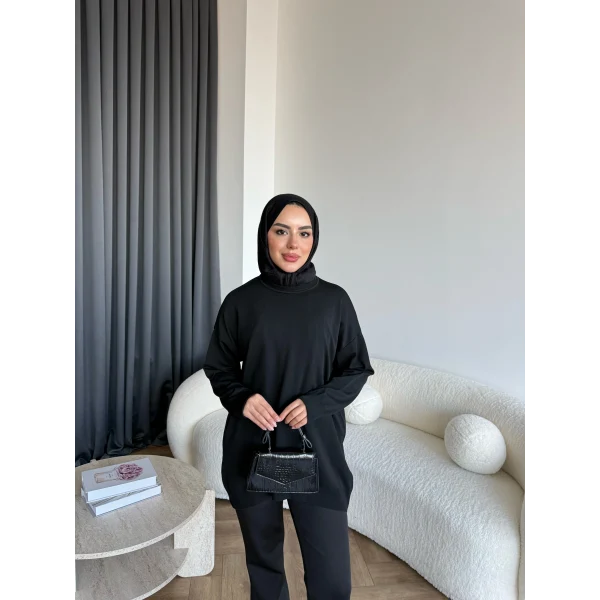 Sümy Kol Katlamalı Triko Kazak - Siyah