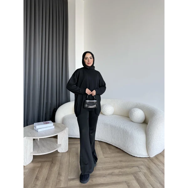 Sümy Kol Katlamalı Triko Kazak - Siyah