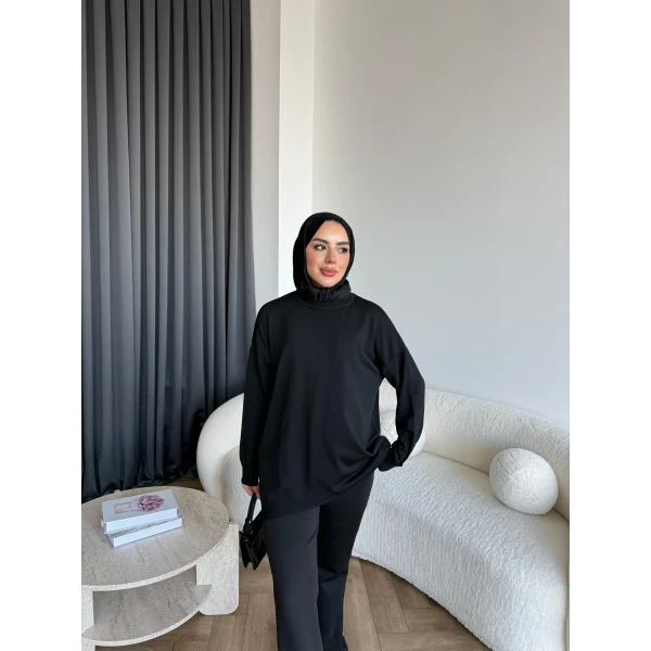 Sümy Kol Katlamalı Triko Kazak - Siyah