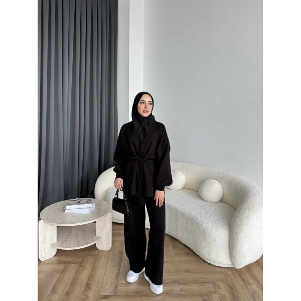 Sursula Ön Bağlamalı Triko Takım - Siyah