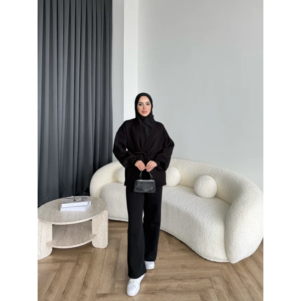 Sursula Ön Bağlamalı Triko Takım - Siyah