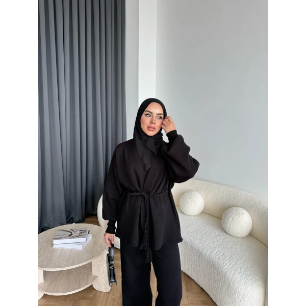 Sursula Ön Bağlamalı Triko Takım - Siyah