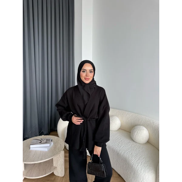 Sursula Ön Bağlamalı Triko Takım - Siyah