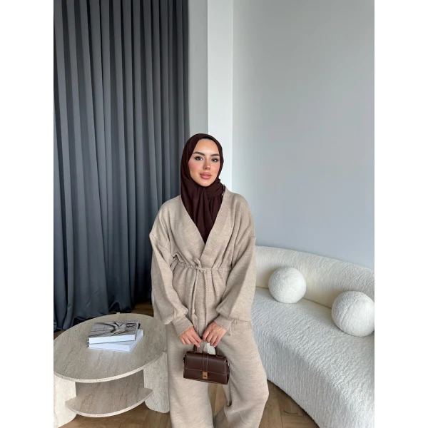 Sursula Ön Bağlamalı Triko Takım - Vizon