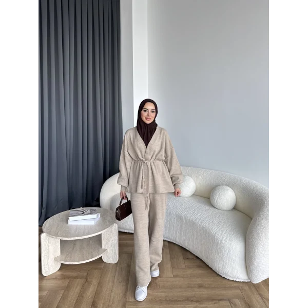 Sursula Ön Bağlamalı Triko Takım - Vizon