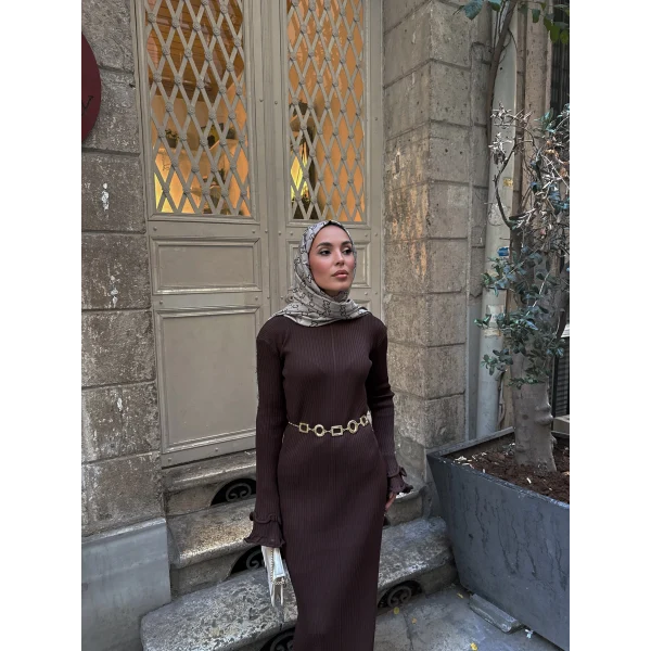 Tamara Kol Detaylı Elbise - Acı Kahve -