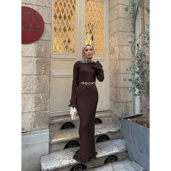 Tamara Kol Detaylı Elbise - Acı Kahve -