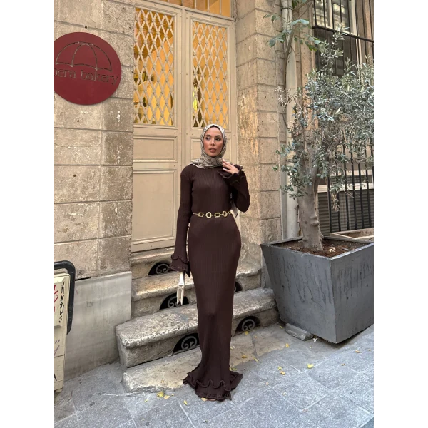 Tamara Kol Detaylı Elbise - Acı Kahve -