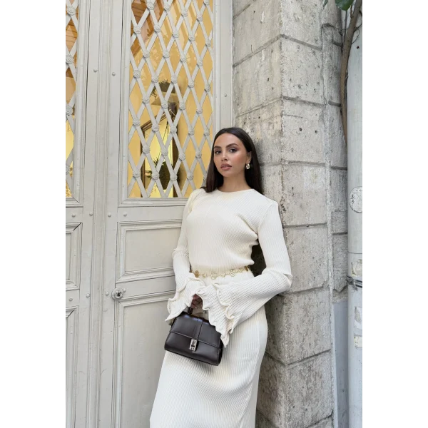 Tamara Kol Detaylı Elbise - Bej