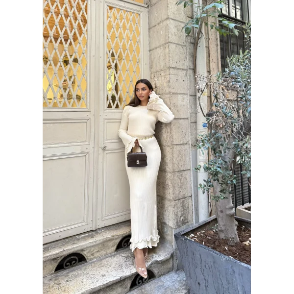 Tamara Kol Detaylı Elbise - Bej