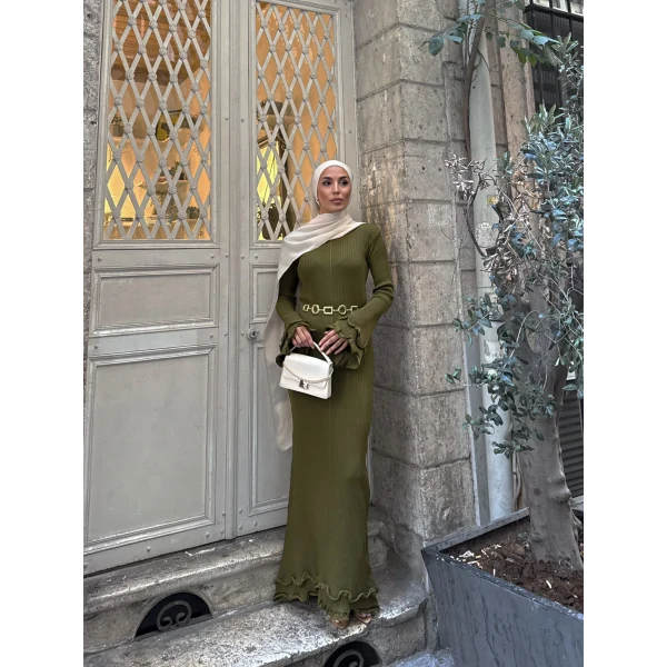 Tamara Kol Detaylı Elbise - Yeşil