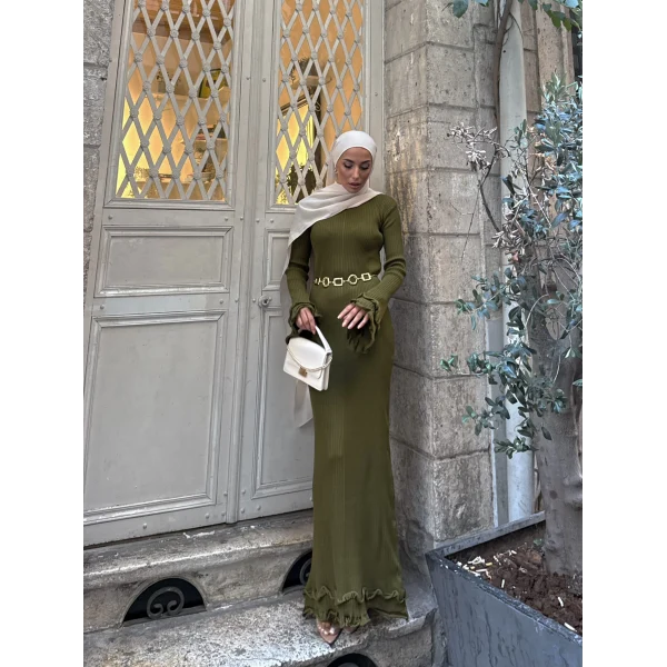 Tamara Kol Detaylı Elbise - Yeşil